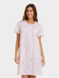 Slub Cotton Rik Rak Trim Print Nightdress - Pink