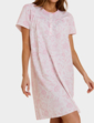 Slub Cotton Rik Rak Trim Print Nightdress - Pink