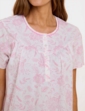 Slub Cotton Rik Rak Trim Print Nightdress - Pink
