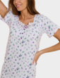 Cotton Jersey Print Nightdress with Broderie Trim - Lilac