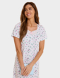 Cotton Jersey Print Nightdress with Broderie Trim - Pink