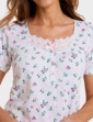 Cotton Jersey Print Nightdress with Broderie Trim - Pink