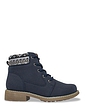 Ladies Wide Fit Knit Collar Lace Up Boot - Navy