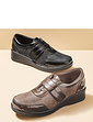 Touch Fasten Mock Crock Patent Trim Shoe - Bronze