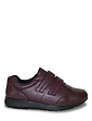 Wide Fit Leather Touch Fasten Trainer - Burgundy