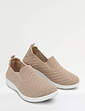 Wide Fit Knit Fabric Slip On Trainers - Beige