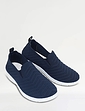 Wide Fit Knit Fabric Slip On Trainers - Navy