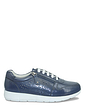 Pearlised Leather Wide Fit Trainers with Side Zip - Navy