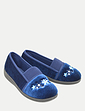 Wide E Fit Elastic Gusset Slipper - Navy