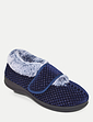 Trouch Fasten EE Fit Faux Fur Trim Bootee Slipper - Navy