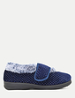 Trouch Fasten EE Fit Faux Fur Trim Bootee Slipper - Navy