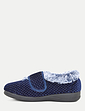 Trouch Fasten EE Fit Faux Fur Trim Bootee Slipper - Navy