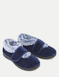 Trouch Fasten EE Fit Faux Fur Trim Bootee Slipper - Navy