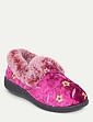 Wide E Fit Embroidered Velour Slipper - Heather