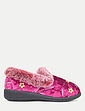 Wide E Fit Embroidered Velour Slipper - Heather