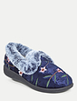 Wide E Fit Embroidered Velour Slipper - Navy