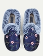 Wide E Fit Embroidered Velour Slipper - Navy