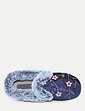 Wide E Fit Embroidered Velour Slipper - Navy