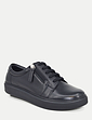 EEE Fit Leather Trainer With Side Zip - Black