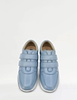 Wide EE Fit Touch Fasten Leather Punchout Trainer - Pale Blue