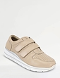 Wide EE Fit Touch Fasten Leather Punchout Trainer - Stone