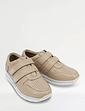 Wide EE Fit Touch Fasten Leather Punchout Trainer - Stone