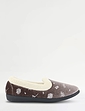 Slip On Print Velour Slipper - Grey