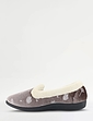 Slip On Print Velour Slipper - Grey