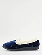 Slip On Print Velour Slipper - Navy