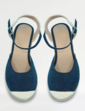 Wide EE Fit Mock Suede Covered Toe Wedge Espadrille Shoe - Navy