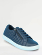Quilted Side Zip Wide EE Fit Leather Trainer - Navy