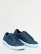 Quilted Side Zip Wide EE Fit Leather Trainer - Navy