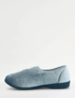 Embroidered Touch Fasten Velour Slipper - Grey
