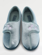 Embroidered Touch Fasten Velour Slipper - Grey