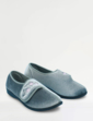 Embroidered Touch Fasten Velour Slipper - Grey