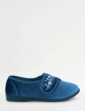 Embroidered Touch Fasten Velour Slipper - Navy