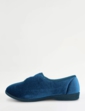 Embroidered Touch Fasten Velour Slipper - Navy