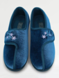 Embroidered Touch Fasten Velour Slipper - Navy