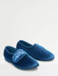 Embroidered Touch Fasten Velour Slipper - Navy