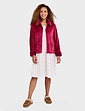 Luxury Faux Fur Trim Embossed Zip Jacket - Plum