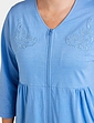 Embroidered Zip Through Jersey Dressing Gown - Blue