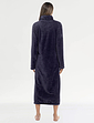 Zip Through Ribbed Fleece Dressing Gown - Navy