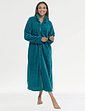 Zip Through Ribbed Fleece Dressing Gown - Teal