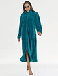 Zip Through Ribbed Fleece Dressing Gown - Teal