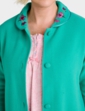 Button Through Embroidered Bed Jacket - Green