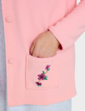 Button Through Embroidered Bed Jacket - Pink