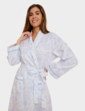 Slub Cotton Woven Print Wrap Robe - Blue