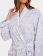 Slub Cotton Woven Print Wrap Robe - Blue