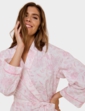 Slub Cotton Woven Print Wrap Robe - Pink
