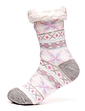 Fairisle Inspired Lounge Socks With Sherpa Lining and Grippers Cream